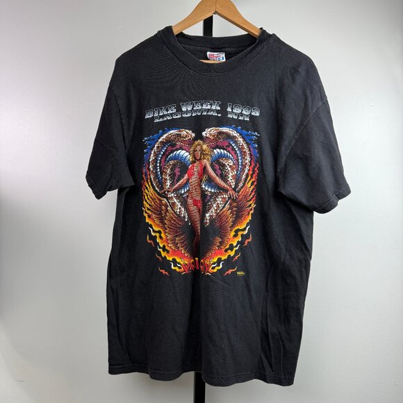 Vintage 1999 Laconia NH Bike Week Poison Wild Side Bikini T-Shirt Black Large